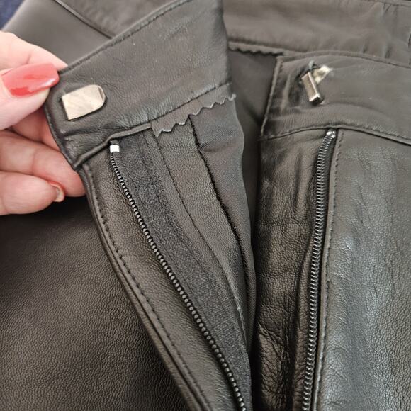 Vtg Y2k CACHE Womens 100% Leather Pants Size 8 Black Bootcut Retro Rock Boho - Picture 7 of 11